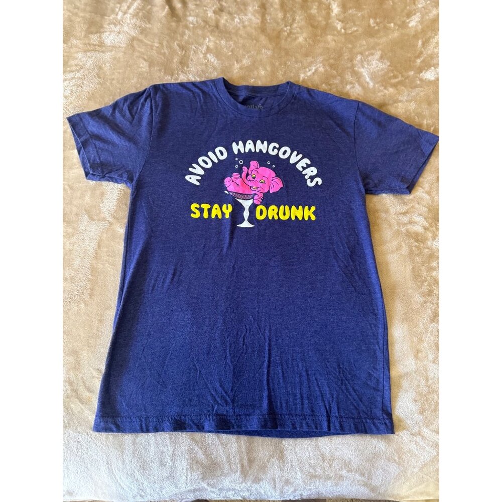 Avoid Hangovers Stay Drunk Graphic T-Shirt – Blue – Size Medium